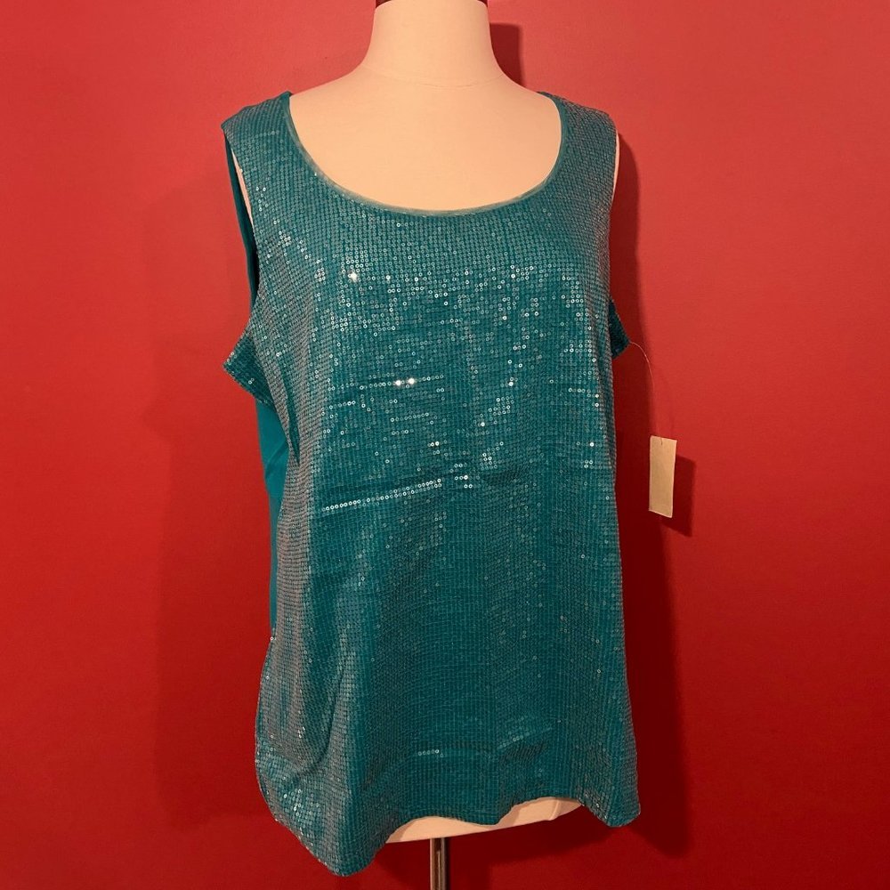 Coldwater Creek Women's Turquoise Sea of Shimmer Tank Top - Size XL - NWT